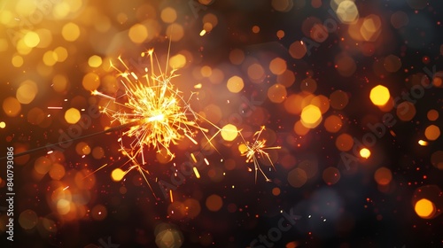 Brightly burning sparkler in the dark with festive glow and copyspace  realistic photo