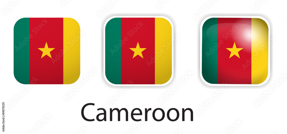 Cameroon flag vector icons set in the shape of rounded square Cameroon flag vector icons set in the shape of rounded square