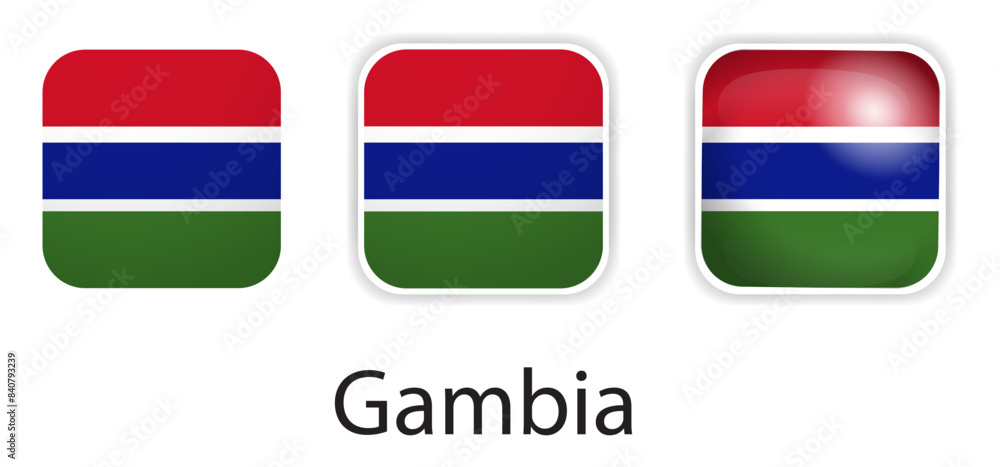 Gambia flag vector icons set in the shape of rounded square Gambia flag vector icons set in the shape of rounded square