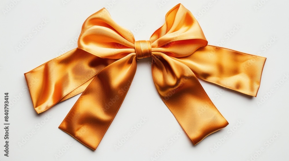 A simple and vibrant orange bow sitting on a clean white surface, ideal for use in design projects or as a decorative element A simple and vibrant orange bow sitting on a clean white surface, ideal for use in design projects or as a decorative element