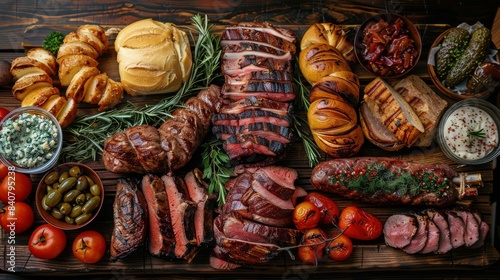 Delicious Food Spread on Wooden Table at Home