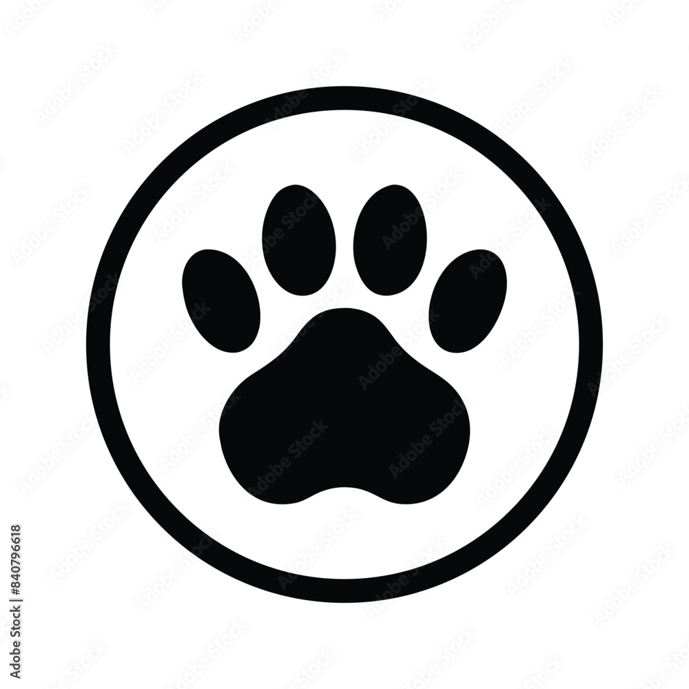 Black Paw Print Icon in Circle - Vector Illustration for Pet and Animal Related Designs Black Paw Print Icon in Circle - Vector Illustration for Pet and Animal Related Designs