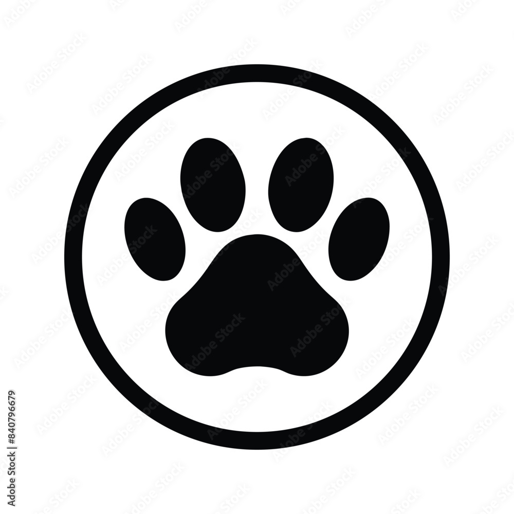 Vector Illustration of a Paw Print Inside a Circle - Simple Black Icon for Pet-Related Designs Vector Illustration of a Paw Print Inside a Circle - Simple Black Icon for Pet-Related Designs