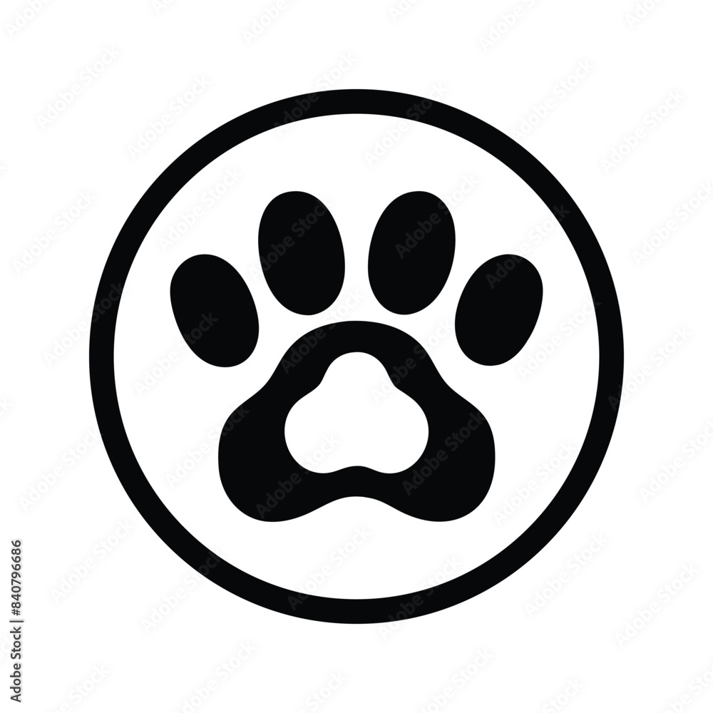 Black Paw Print Icon in Circle - Vector Illustration for Pet, Animal, and Wildlife Themes Black Paw Print Icon in Circle - Vector Illustration for Pet, Animal, and Wildlife Themes