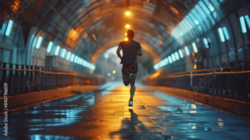 Man Running on a Winding Road at Sunset