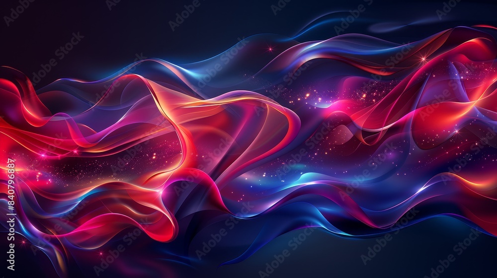 Abstract Red And Blue Wavy Lines With Bright Glowing Spots On A Dark Background Abstract Red And Blue Wavy Lines With Bright Glowing Spots On A Dark Background