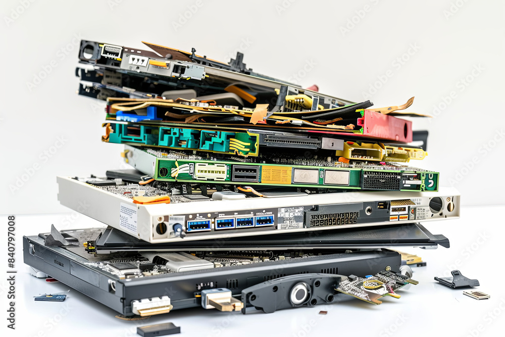 Electronic waste ready for recycling, isolated on white background Electronic waste ready for recycling, isolated on white background