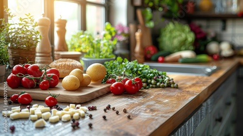 Delicious Food Spread on Wooden Table at Home