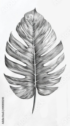 Monstera leaf sketch by hand drawing. Leaf art highly detailed in line art style. Monstera is plant of tropical. Leaf for paint to pattern or wallpaper. AI generated illustration