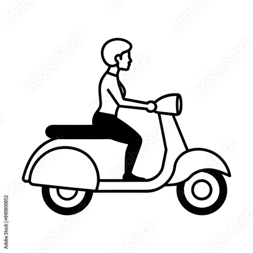 Retro scooter, abstract vector illustration, with a female rider, vector silhouette