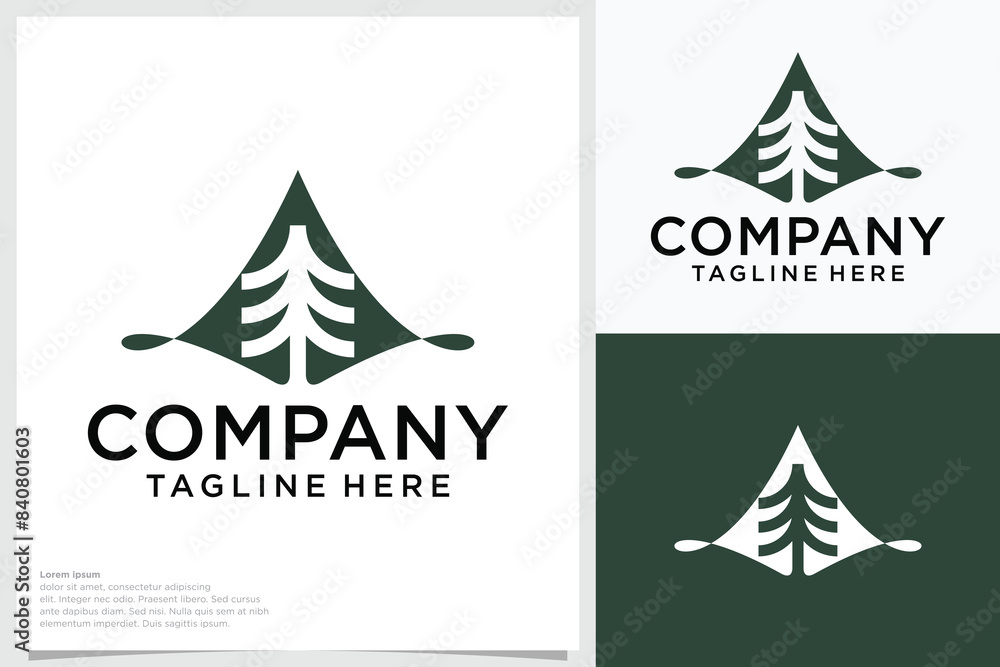 Monochrome illustration with wild spruce tree logo on white and dark green background Monochrome illustration with wild spruce tree logo on white and dark green background