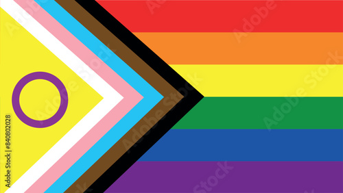 New Progress Pride Flag. Pride Flag. LGBTQ+ colored flag. Pattern. Pride Parade. Multicolored LGBT+ linear flag.