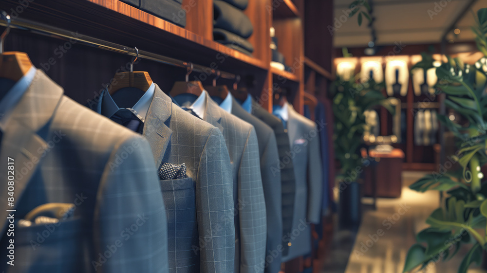 Business men's suit store indoor. AI technology generated image Business men's suit store indoor. AI technology generated image