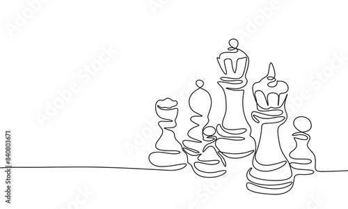 Chess one line continuous. Line art Chess. Hand drawn vector art.