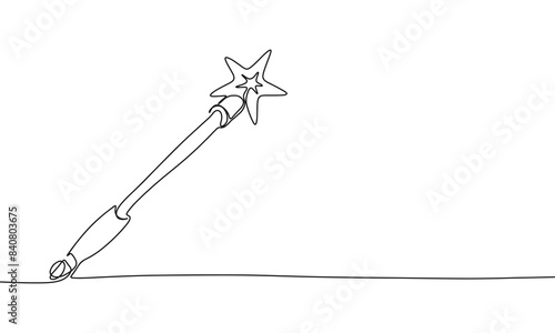 Magic stick one line continuous. Line art Magic Wand. Hand drawn vector art.