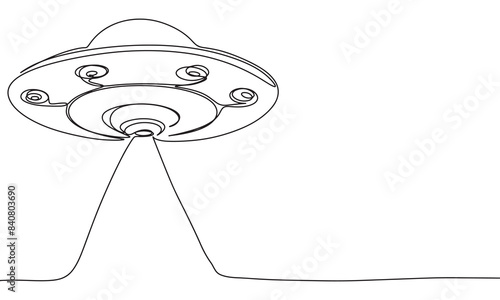 UFO one line continuous. Line art UFO. Hand drawn vector art.