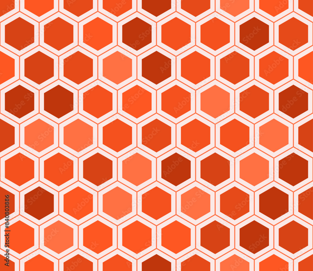 Honeycomb mosaic background. Simple hexagon grid with inner solid cells. Orange color tones. Hexagonal cells. Seamless pattern. Tileable vector illustration. Honeycomb mosaic background. Simple hexagon grid with inner solid cells. Orange color tones. Hexagonal cells. Seamless pattern. Tileable vector illustration.