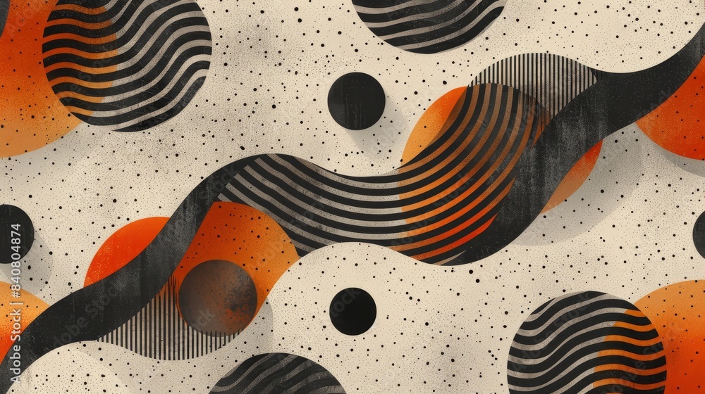 Obraz premium Abstract Orange and Black Geometric Pattern on a Beige Background