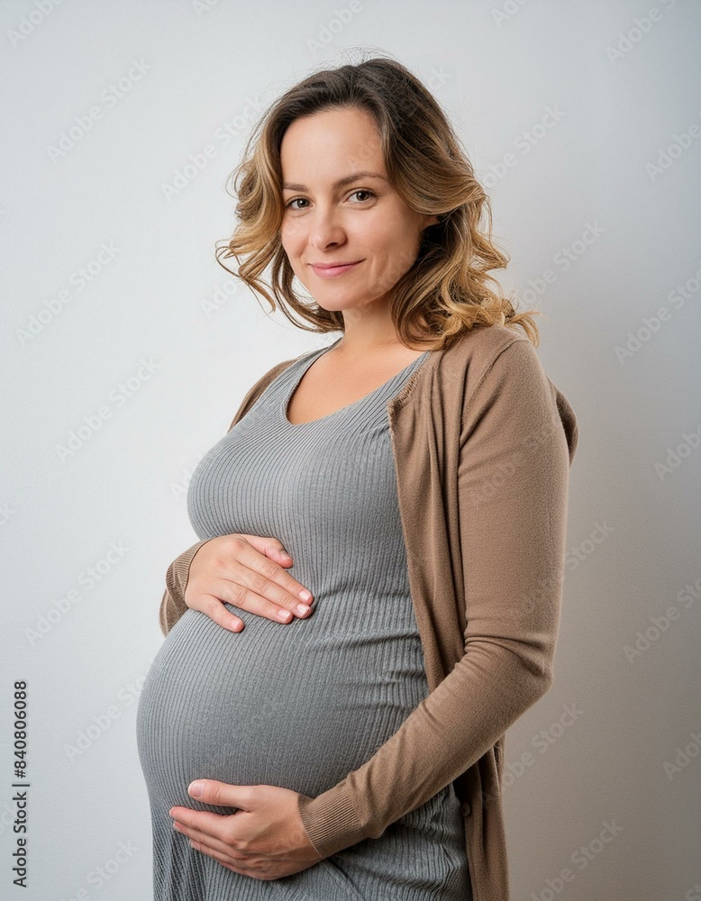 A portrait of a caucasian pregnant woman isolated on white background A portrait of a caucasian pregnant woman isolated on white background