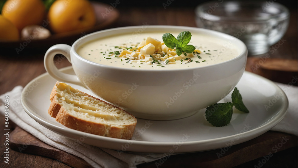 Creamy, cheese puree soup, cream soup with parmesan cheese in a cup with bread , a healthy, wholesome dish. Creamy, cheese puree soup, cream soup with parmesan cheese in a cup with bread , a healthy, wholesome dish.
