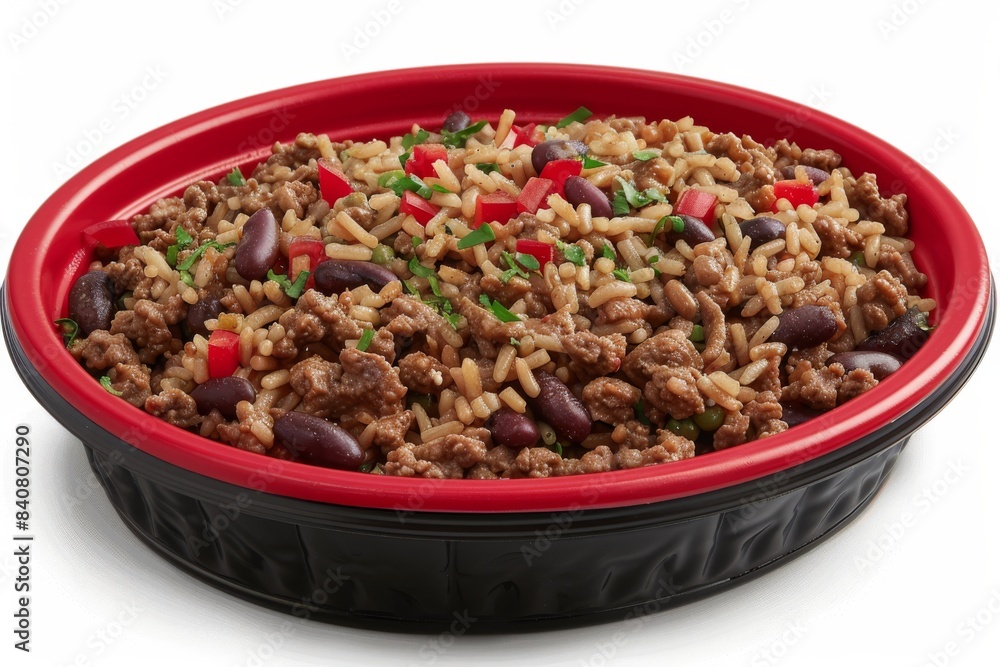 Hearty rice and beans dish with spices, featuring a flavorful, satisfying meal in a vibrant, inviting setting perfect for lunch or dinner Hearty rice and beans dish with spices, featuring a flavorful, satisfying meal in a vibrant, inviting setting perfect for lunch or dinner
