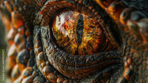 close up of a predator dinosaur eye generative ai art