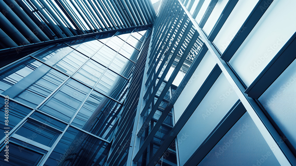 Close up of modern architecture in an industrial or office building with a metal wall glass door and a hi tech geometric steel structure featuring rectangles and parallel, Generative AI Close up of modern architecture in an industrial or office building with a metal wall glass door and a hi tech geometric steel structure featuring rectangles and parallel, Generative AI