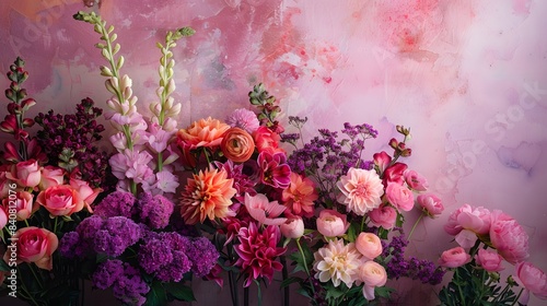 Wallpaper Mural Various flowers on a pink background. Floral composition Torontodigital.ca