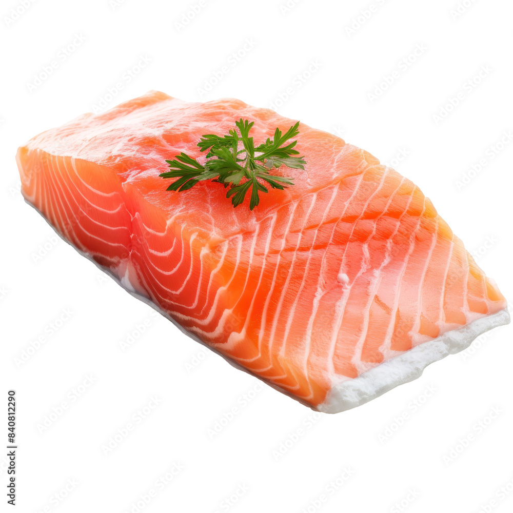 Fresh Salmon Fillet with Parsley on Isolated Background Fresh Salmon Fillet with Parsley on Isolated Background