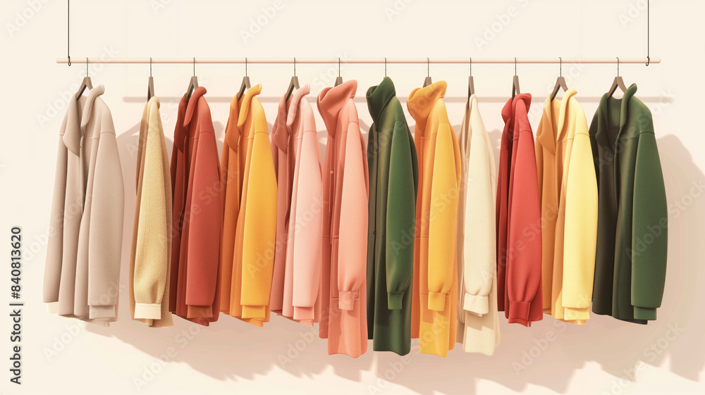 clothes hanging in row many clothes for autumn or fall season clothes hanging in row many clothes for autumn or fall season