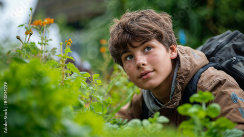 Curious Boy Exploring Nature with Backpack