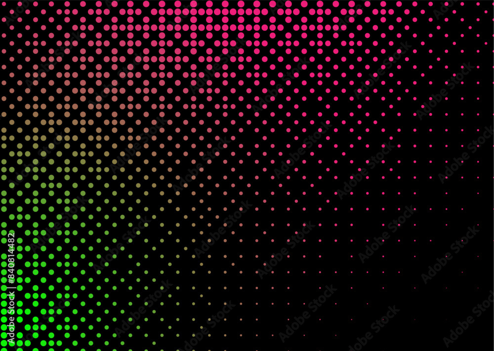 Halftone texture with pink dots on a black background. Minimalism, vector. Background for posters, websites, business cards, postcard design Halftone texture with pink dots on a black background. Minimalism, vector. Background for posters, websites, business cards, postcard design