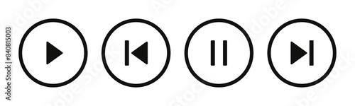 Music player icon set for multimedia audio player user interface. Music player icon set with paly, pause, next and back button. 