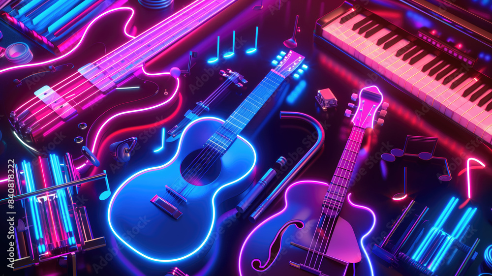 Naklejka premium Colorful neon background musical style theme abstract