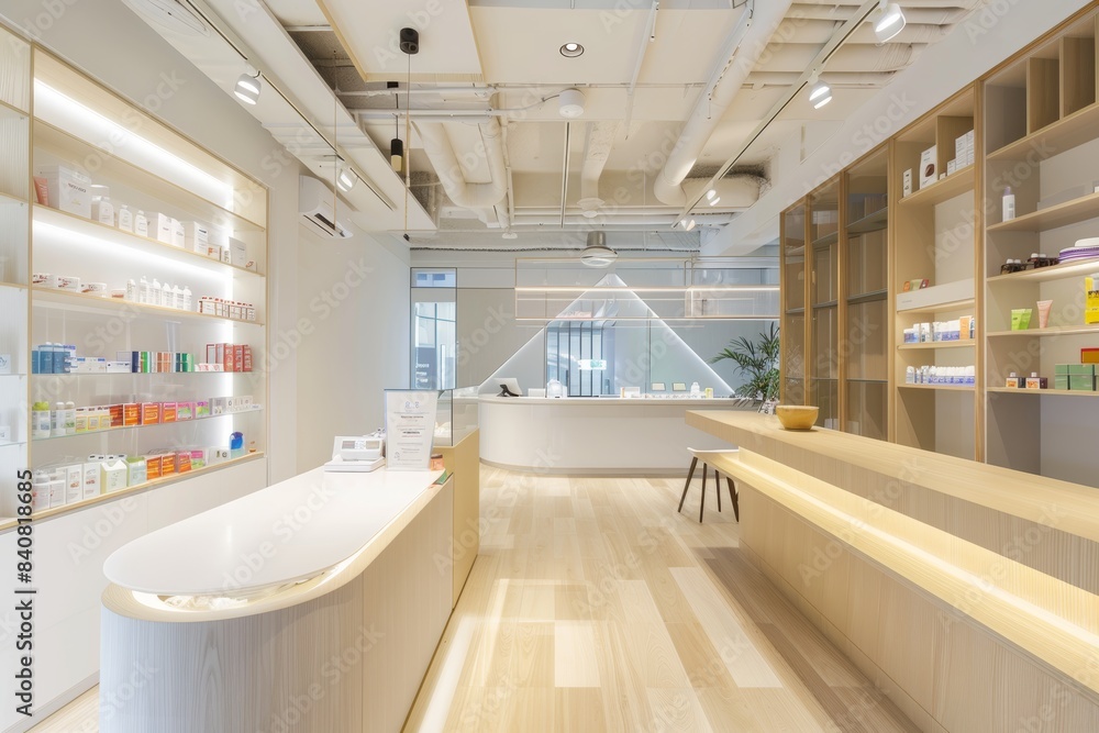 Modern Dental Clinic Interior with Dental Hygiene Products Display for Optimal Oral Care Modern Dental Clinic Interior with Dental Hygiene Products Display for Optimal Oral Care