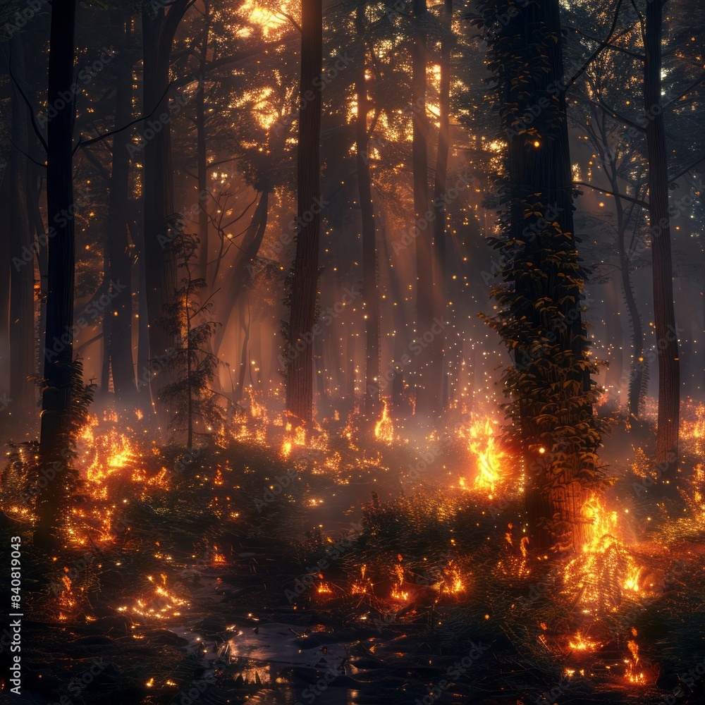 3D fire in the forest.