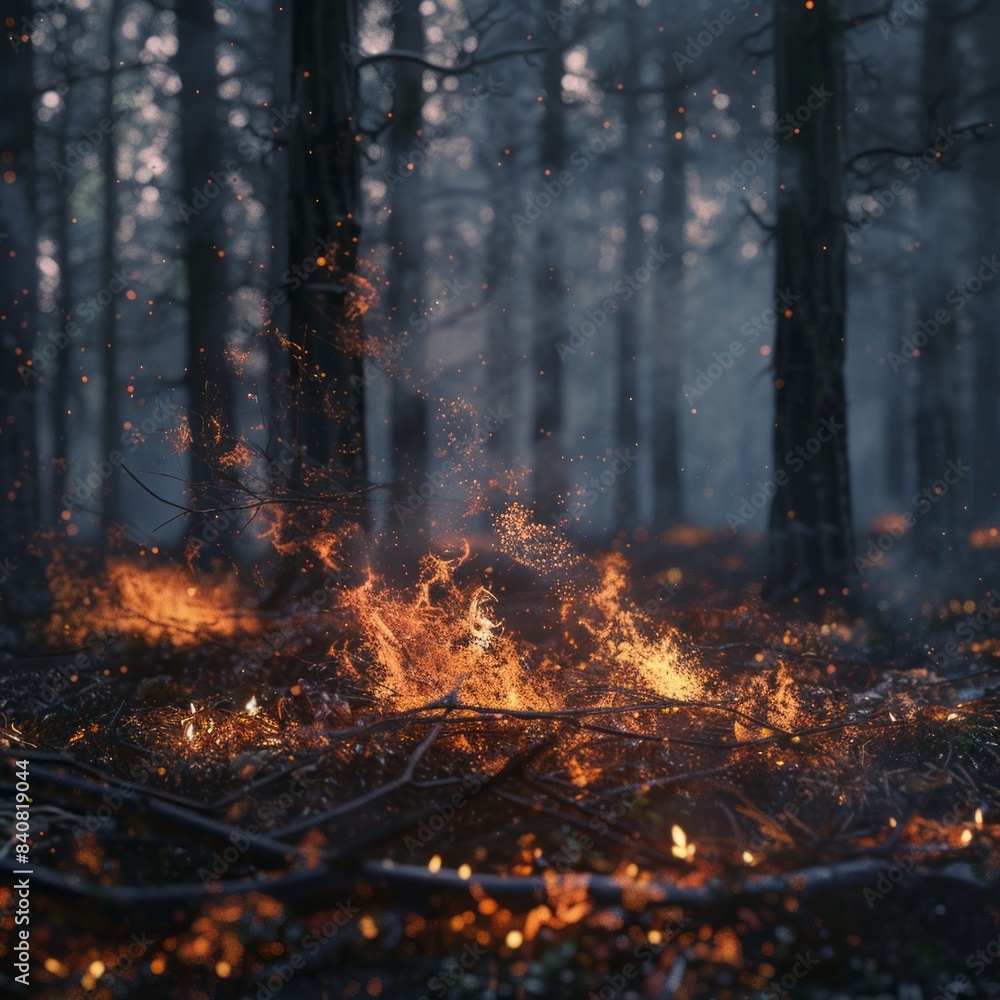 3D fire in the forest.