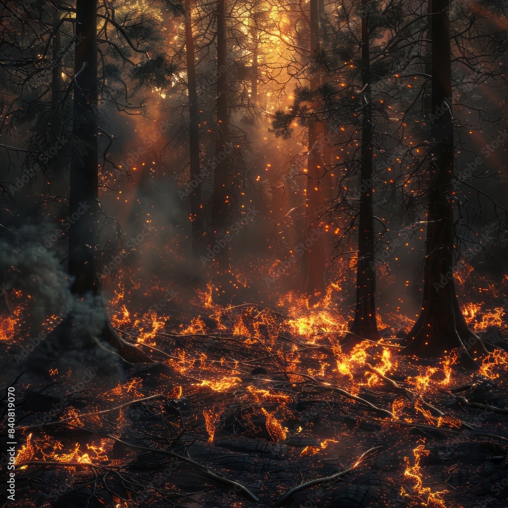 3D fire in the forest. 3D fire in the forest.