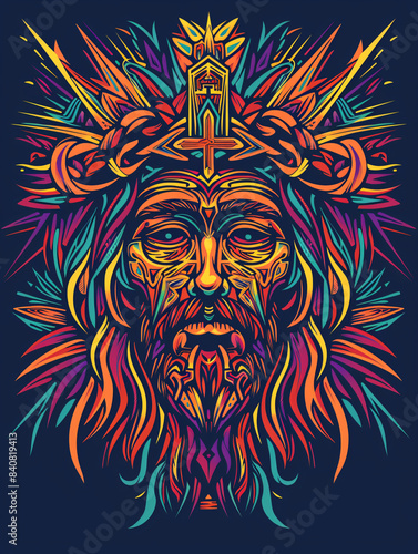 Abstract Jesus Christ Portrait in Vibrant Colors