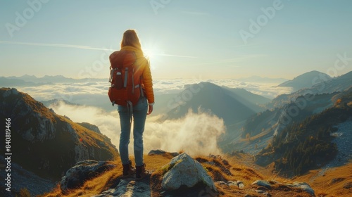 Solitary Figure Standing Above the Clouds on a Mountain Peak