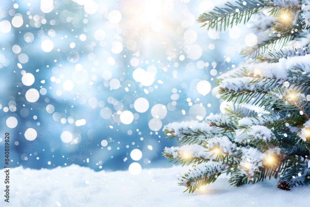 Sparkling winter wonderland with snow-covered pine branches Sparkling winter wonderland with snow-covered pine branches