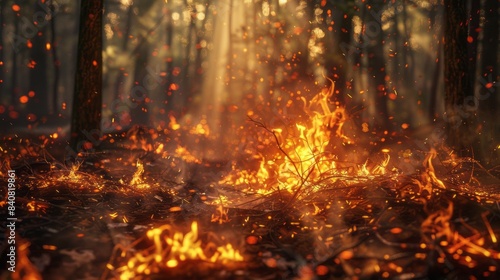 3D fire in the forest.