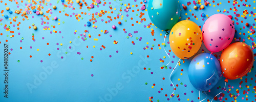 Festive Celebration Background A Colorful Array of Balloons Against a Vibrant Confetti-Strewn Pink Backdrop, Perfect for Party Invitations, Event Announcements, or Celebration-Themed Designs Wallpaper