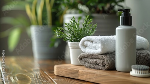 Blue And White Bathroom Products With Greenery And White Flowers