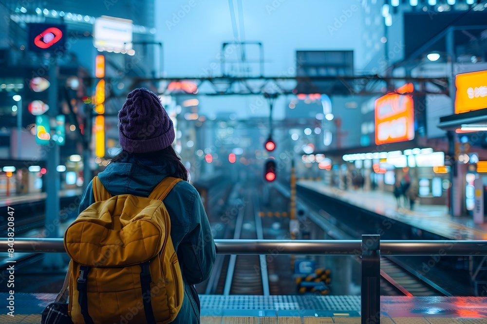 Anonymous Traveler Waiting at Bustling City Train Station in Winter Anonymous Traveler Waiting at Bustling City Train Station in Winter