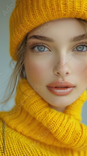 Woman Wearing Yellow Knit Beanie and Sweater
