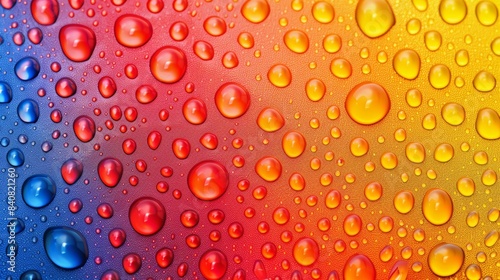 Colorful water droplets on a vibrant gradient surface