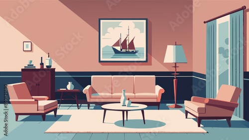 Classic Vintage Living Room Interior with Retro Furniture and Decor