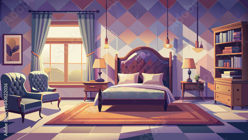 Elegant Vintage Bedroom Interior with Sunrise View