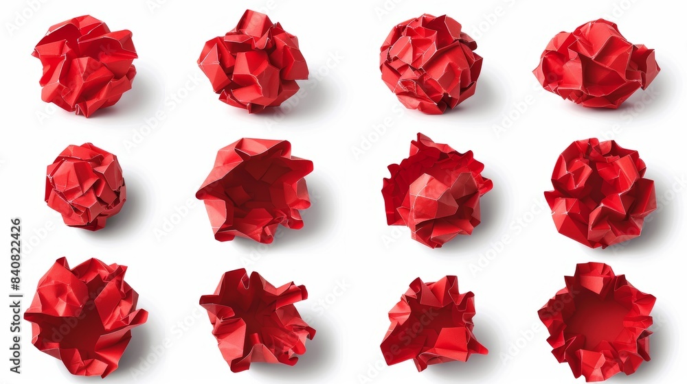 Vibrant red crumpled paper balls on white background Vibrant red crumpled paper balls on white background